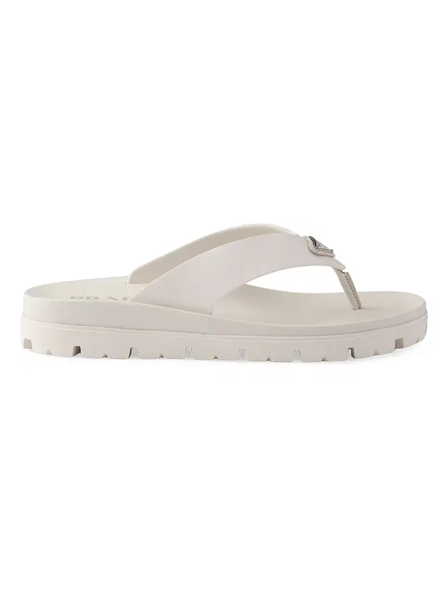Prada Men's Rubber Thong Sandals - Beige Khaki