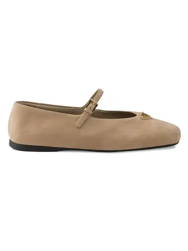 Prada Women's Suede Ballerinas - Beige Khaki - Size 7 | Thumbnail 1