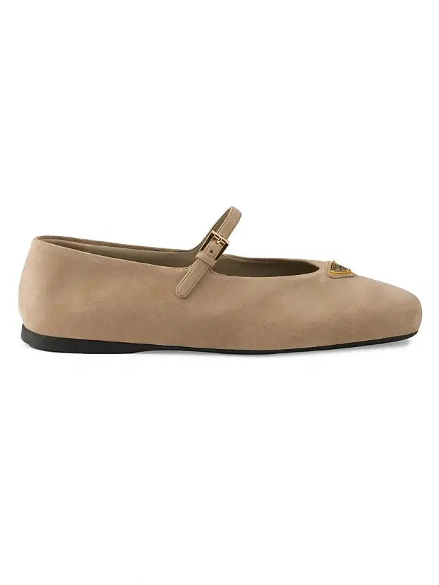 Prada Women's Suede Ballerinas - Beige Khaki