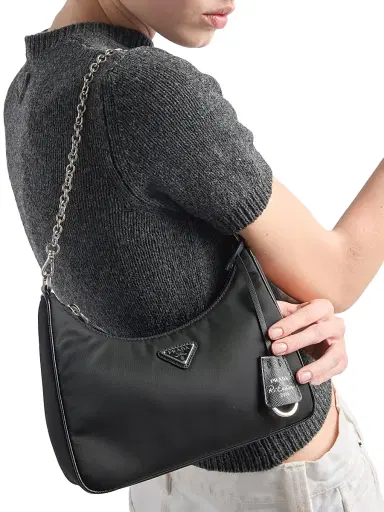 Prada Women's Re-Edition 2005 Nylon Shoulder Bag - Black Silver | Thumbnail 3 Prada Women's Re-Edition 2005 Nylon Shoulder Bag - Black Silver | Thumbnail 3