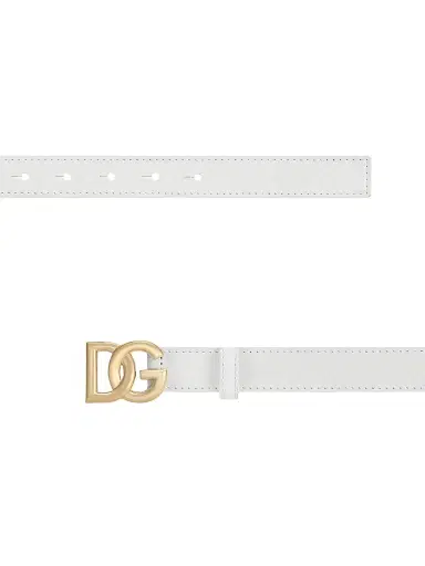 Dolce & Gabbana Women's DG Logo Buckle Leather Belt - White - Size Medium | Thumbnail 3
