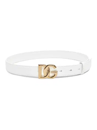Dolce & Gabbana Women's DG Logo Buckle Leather Belt - White - Size Medium | Thumbnail 1