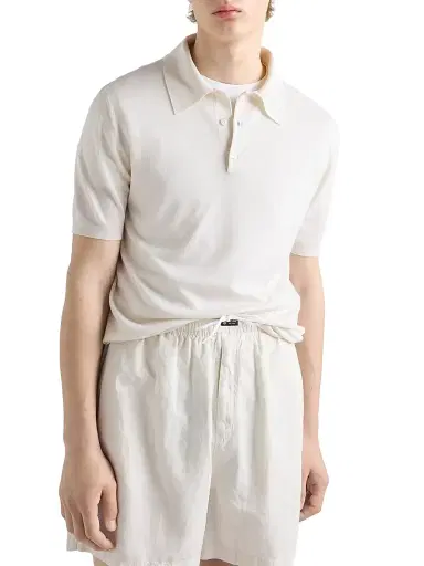 Prada Men's Cashmere and Silk Polo Shirt - White - Size 42 | Thumbnail 3 Prada Men's Cashmere and Silk Polo Shirt - White - Size 42 | Thumbnail 3