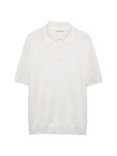 Prada Men's Cashmere and Silk Polo Shirt - White - Size 42 | Thumbnail 1 Prada Men's Cashmere and Silk Polo Shirt - White - Size 42 | Thumbnail 1