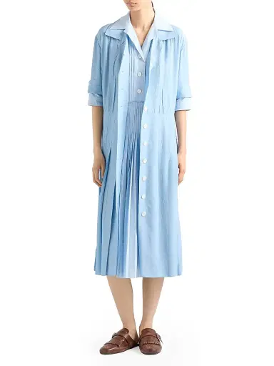 Prada Women's Pongé and Poplin Shirt Dress - Blue - Size 4 | Thumbnail 2 Prada Women's Pongé and Poplin Shirt Dress - Blue - Size 4 | Thumbnail 2