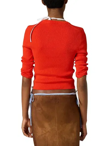 Miu Miu Women's Cotton Crew-Neck Sweater - Orange - Size 2 | Thumbnail 4