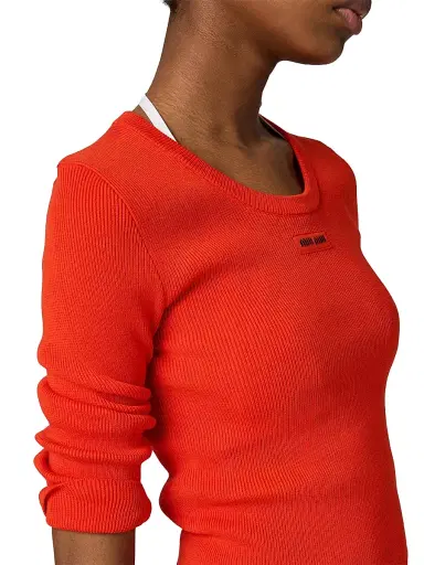 Miu Miu Women's Cotton Crew-Neck Sweater - Orange - Size 2 | Thumbnail 5
