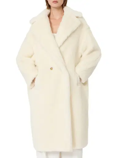 Max Mara Women's Teddy Bear Icon Coat in Alpaca and Wool - White | Thumbnail 3