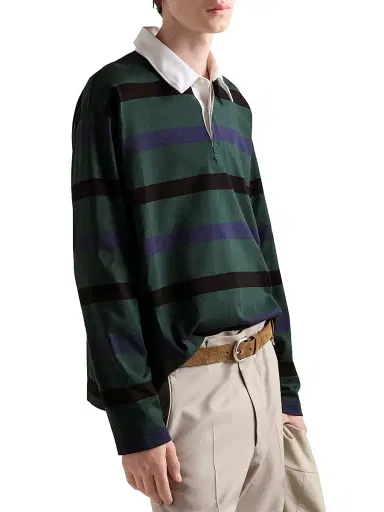 Prada Men's Long-Sleeved Cotton Polo Shirt - Green - Size Medium | Thumbnail 3
