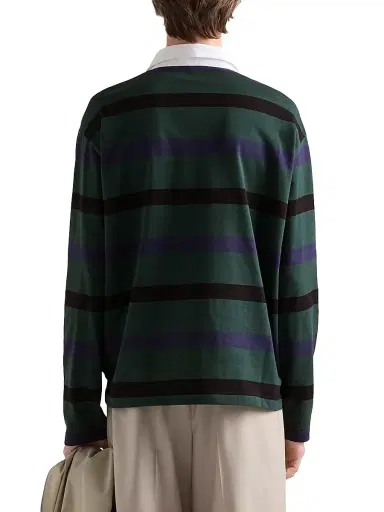 Prada Men's Long-Sleeved Cotton Polo Shirt - Green - Size Medium | Thumbnail 4