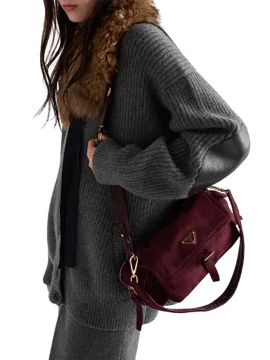Prada Women's Explore Medium Suede Shoulder Bag - Dark Red | Thumbnail 2