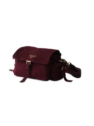 Prada Women's Explore Medium Suede Shoulder Bag - Dark Red | Thumbnail 3