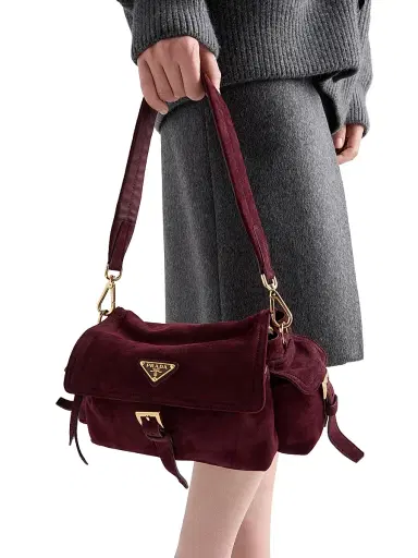 Prada Women's Explore Medium Suede Shoulder Bag - Dark Red | Thumbnail 7