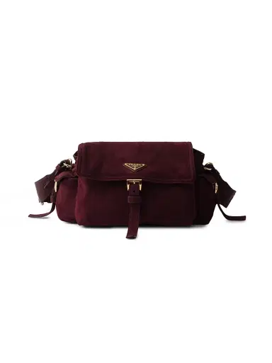 Prada Women's Explore Medium Suede Shoulder Bag - Dark Red | Thumbnail 1