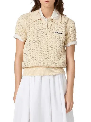 Miu Miu Women's Cotton Polo Shirt - Beige - Size 2 | Thumbnail 2 Miu Miu Women's Cotton Polo Shirt - Beige - Size 2 | Thumbnail 2