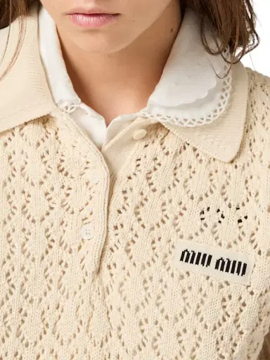 Miu Miu Women's Cotton Polo Shirt - Beige - Size 2 | Thumbnail 6 Miu Miu Women's Cotton Polo Shirt - Beige - Size 2 | Thumbnail 6