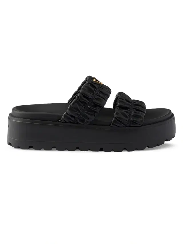 Prada Women's Matelassé Nappa Leather Flatform Slides - Black