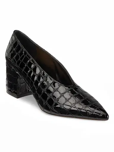 Ulla Johnson Women's Polline 65MM Croc-Embossed Leather Pumps - Black | Thumbnail 2