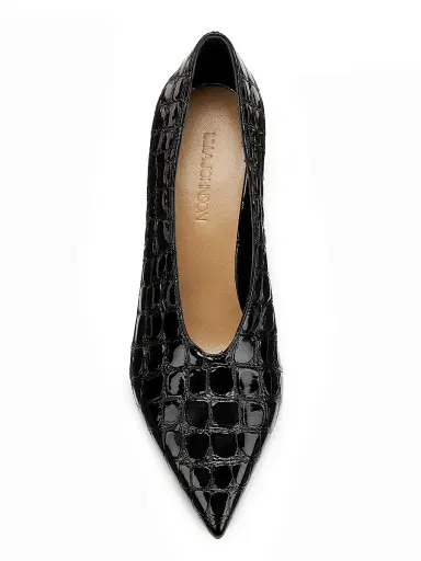 Ulla Johnson Women's Polline 65MM Croc-Embossed Leather Pumps - Black | Thumbnail 4