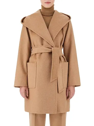 Max Mara Women's Rialto Camel Hair Hooded Wrap Coat | Thumbnail 2 Max Mara Women's Rialto Camel Hair Hooded Wrap Coat | Thumbnail 2