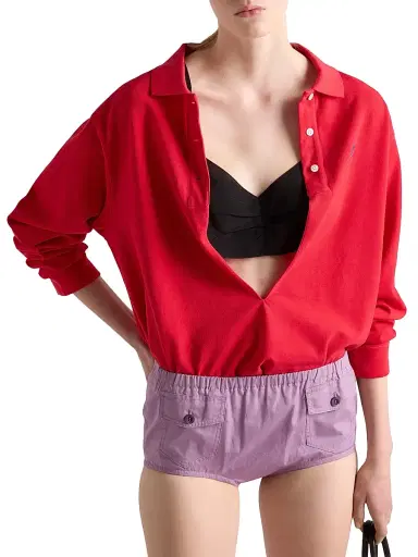 Prada Women's Long-Sleeved Cotton Pique Polo Shirt - Red - Size 6 | Thumbnail 2 Prada Women's Long-Sleeved Cotton Pique Polo Shirt - Red - Size 6 | Thumbnail 2