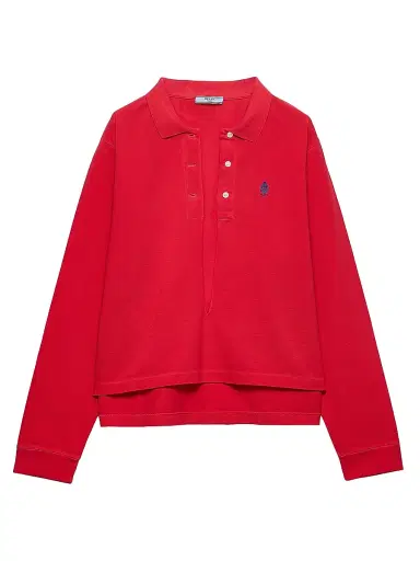 Prada Women's Long-Sleeved Cotton Pique Polo Shirt - Red - Size 6 | Thumbnail 1 Prada Women's Long-Sleeved Cotton Pique Polo Shirt - Red - Size 6 | Thumbnail 1
