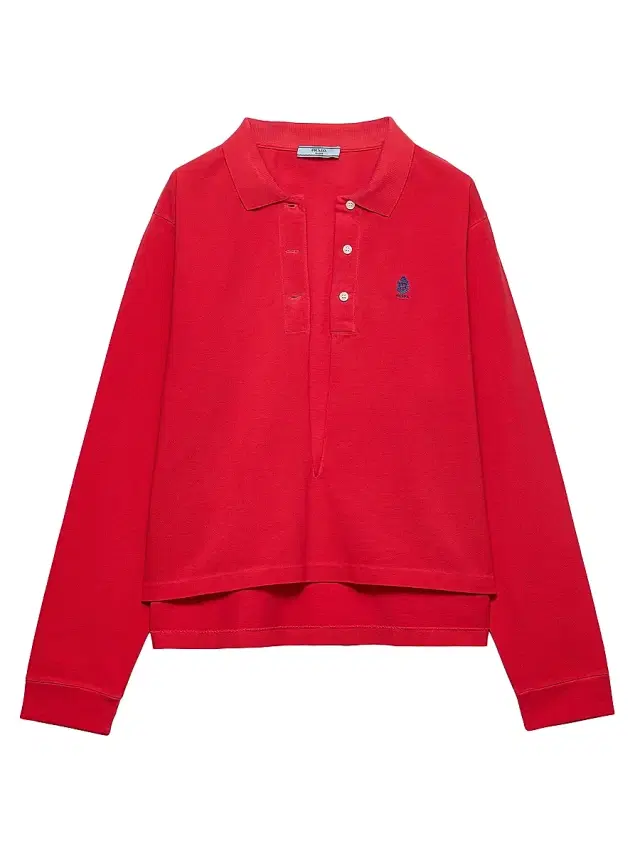Prada Women's Long-Sleeved Cotton Pique Polo Shirt - Red