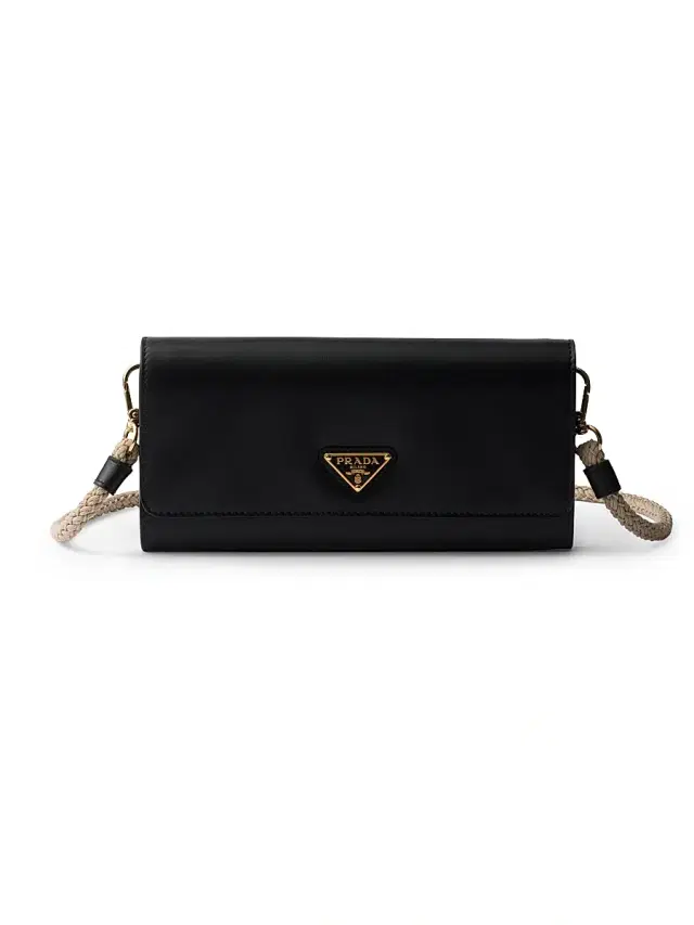 Women's Leather Wallet with Shoulder Strap - Black