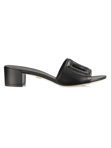 Dolce & Gabbana Women's Interlocking DG 40 Leather Mules - Black - Size 10.5 | Thumbnail 1