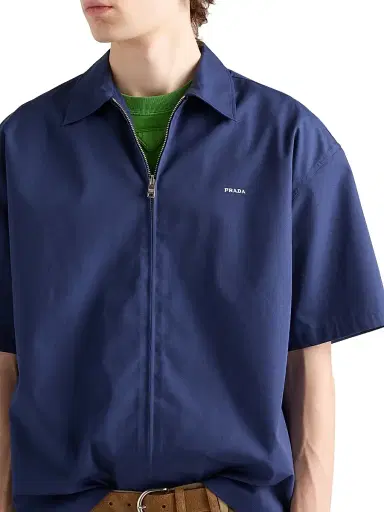 Prada Men's Short-Sleeved Technical Cotton Shirt - Blue - Size Medium | Thumbnail 4