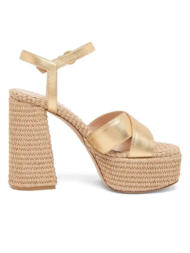 Gianvito Rossi Women's Bebe Leather & Raffia Platform Sandals - Mekong Naturale