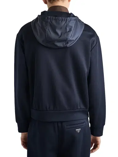 Prada Men's Technical Cotton and Re-Nylon Hoodie - Blue | Thumbnail 3 Prada Men's Technical Cotton and Re-Nylon Hoodie - Blue | Thumbnail 3