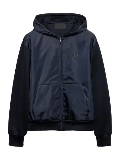 Prada Men's Technical Cotton and Re-Nylon Hoodie - Blue | Thumbnail 1 Prada Men's Technical Cotton and Re-Nylon Hoodie - Blue | Thumbnail 1