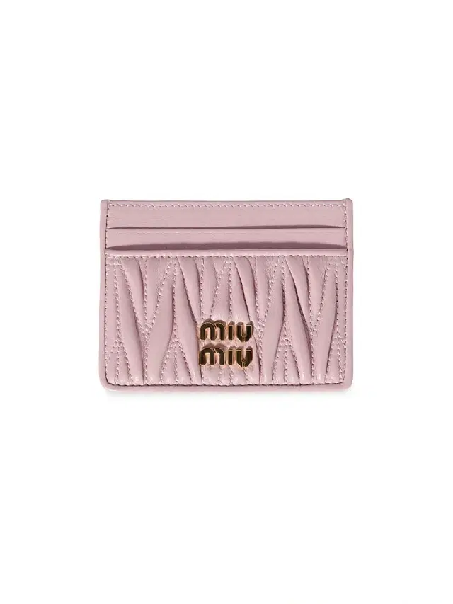 Women's Matelassé Nappa Leather Card Holder - Baby Pink