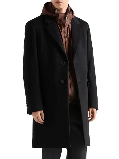 Prada Men's Single-Breasted Wool Blend Coat - Black | Thumbnail 2 Prada Men's Single-Breasted Wool Blend Coat - Black | Thumbnail 2