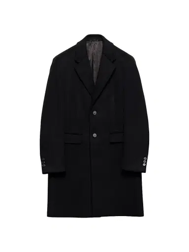 Prada Men's Single-Breasted Wool Blend Coat - Black | Thumbnail 1 Prada Men's Single-Breasted Wool Blend Coat - Black | Thumbnail 1