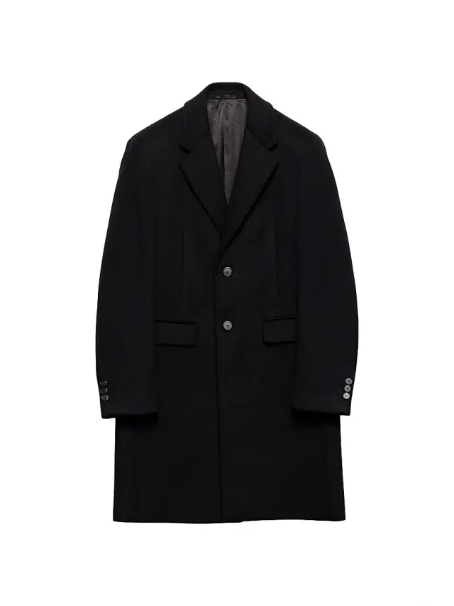 Men's Single-Breasted Wool Blend Coat - Black