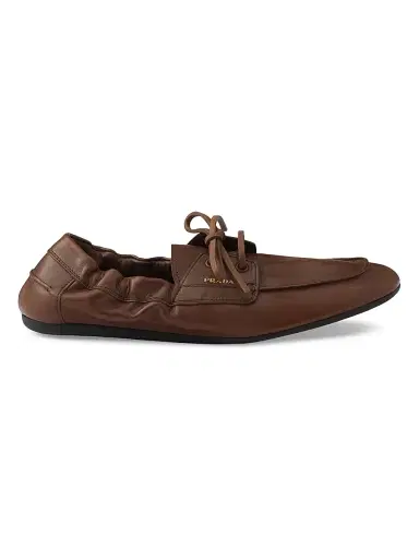 Prada Women's Shuffle Antiqued Leather Boat Loafers | Thumbnail 1 Prada Women's Shuffle Antiqued Leather Boat Loafers | Thumbnail 1