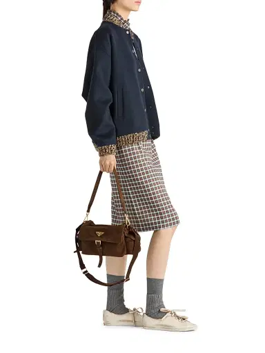 Prada Women's Explore Medium Suede Shoulder Bag - Dark Brown | Thumbnail 1