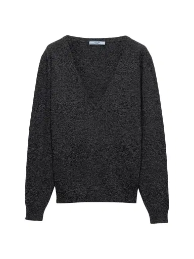 Prada Women's V-Neck Wool Sweater - Grey | Thumbnail 1 Prada Women's V-Neck Wool Sweater - Grey | Thumbnail 1