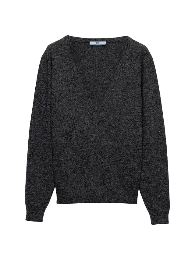 Women's V-Neck Wool Sweater - Grey