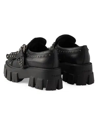 Prada Women's Monolith Studded Leather Loafers | Thumbnail 3