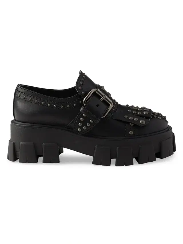 Prada Women's Monolith Studded Leather Loafers - Black