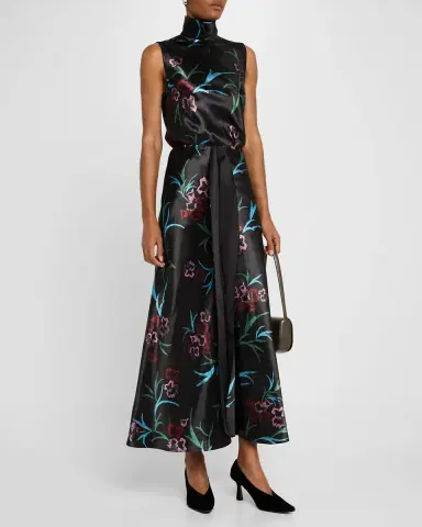 Giorgio Armani Floral Printed Maxi Silk Skirt with Pleated Center Panel | Thumbnail 2 Giorgio Armani Floral Printed Maxi Silk Skirt with Pleated Center Panel | Thumbnail 2