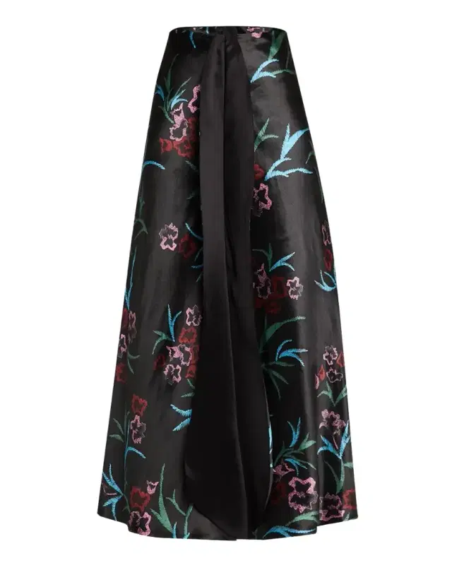 Giorgio Armani Floral Printed Maxi Silk Skirt with Pleated Center Panel