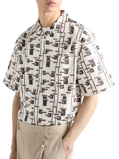 Prada Men's Printed Cotton Blend Shirt - Beige Khaki - Size Medium | Thumbnail 2