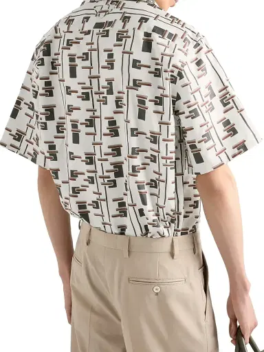 Prada Men's Printed Cotton Blend Shirt - Beige Khaki - Size Medium | Thumbnail 3