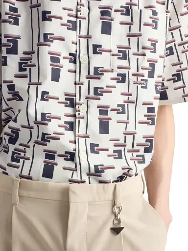 Prada Men's Printed Cotton Blend Shirt - Beige Khaki - Size Medium | Thumbnail 4