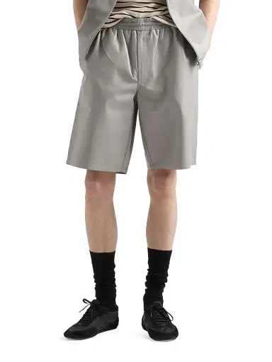 Prada Men's Leather Bermudas - Grey - Size 32 | Thumbnail 2