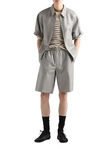 Prada Men's Leather Bermudas - Grey - Size 32 | Thumbnail 6